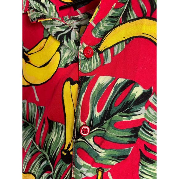 Good Vibes Banana Hawaiian Shirt Men’s M Red Tropical Fruit Button Up Aloha - Picture 9 of 10